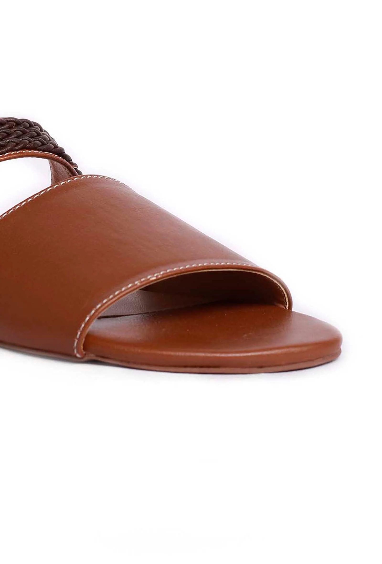 Cinnamon Brown Cruelty Free Leather Sliders - Image 6