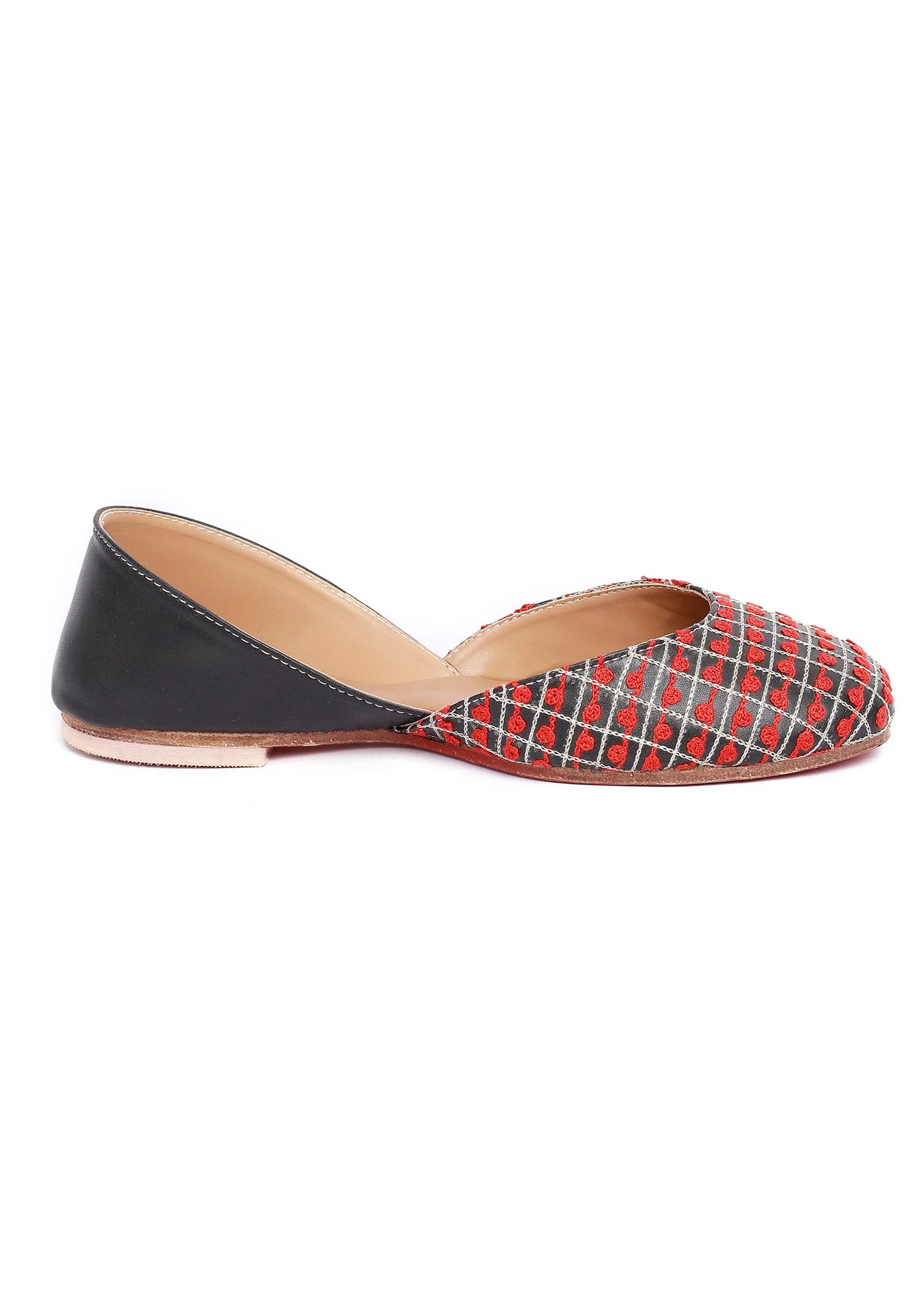 Red and Black Check Tili Aari Embroidery Jutti - Image 4