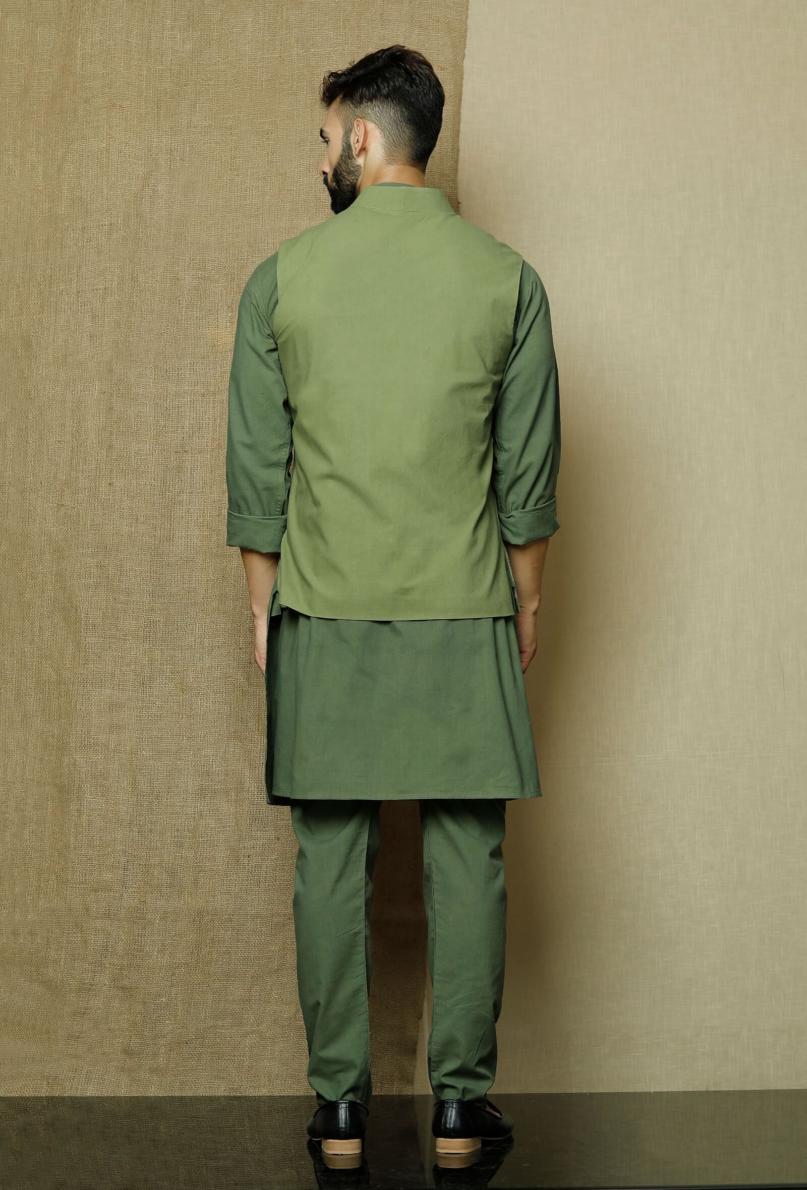 Olive Green Nehru Jacket - Image 4