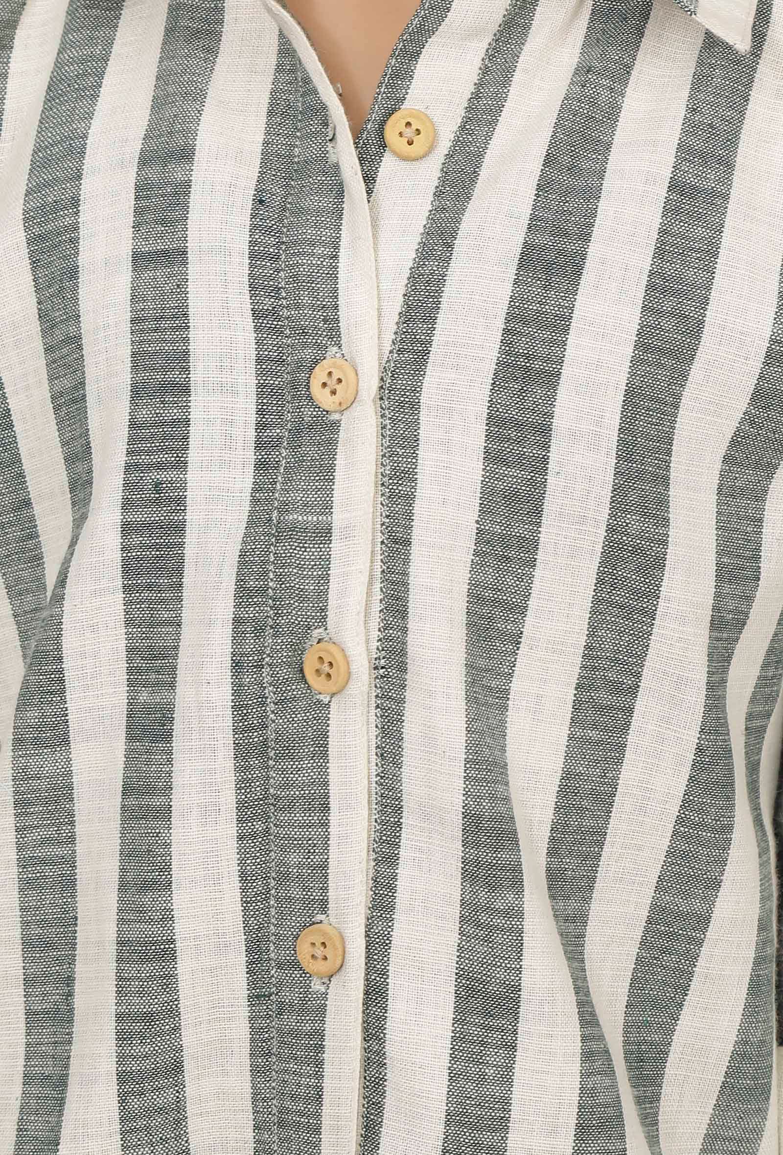 Set of 2: Irish Grey and White Stripes Cotton Belted Kurti with Pants - Image 5