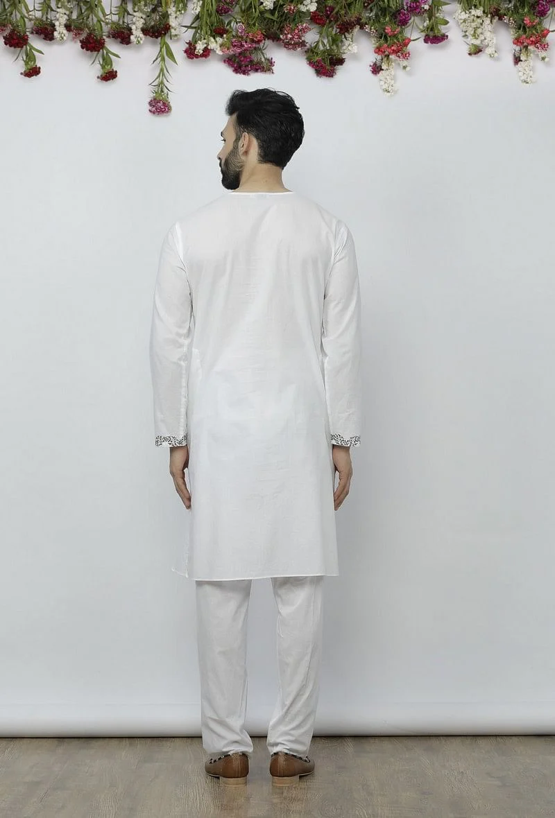 Set of 2: White Cotton Block Print Kurta and Salwar - Image 4