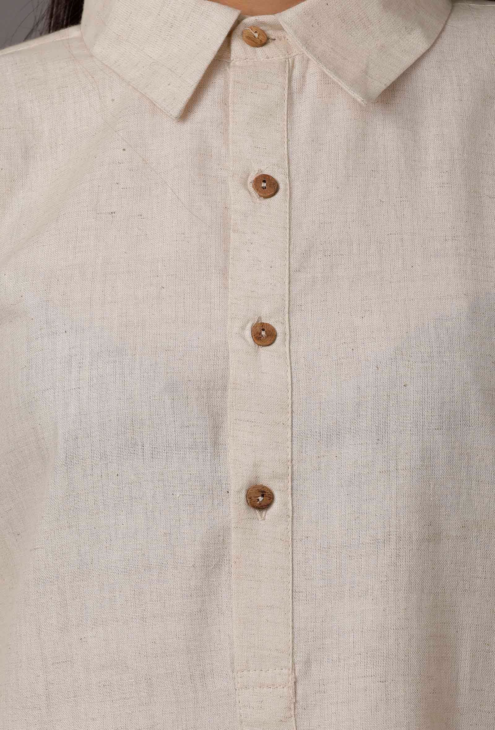 Set of 2: White Pure Woven Cotton Kurta and Pants - Image 6